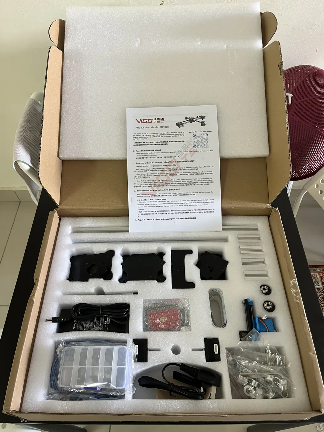 Day one: the plotter kit unboxed, before a single line was drawn.